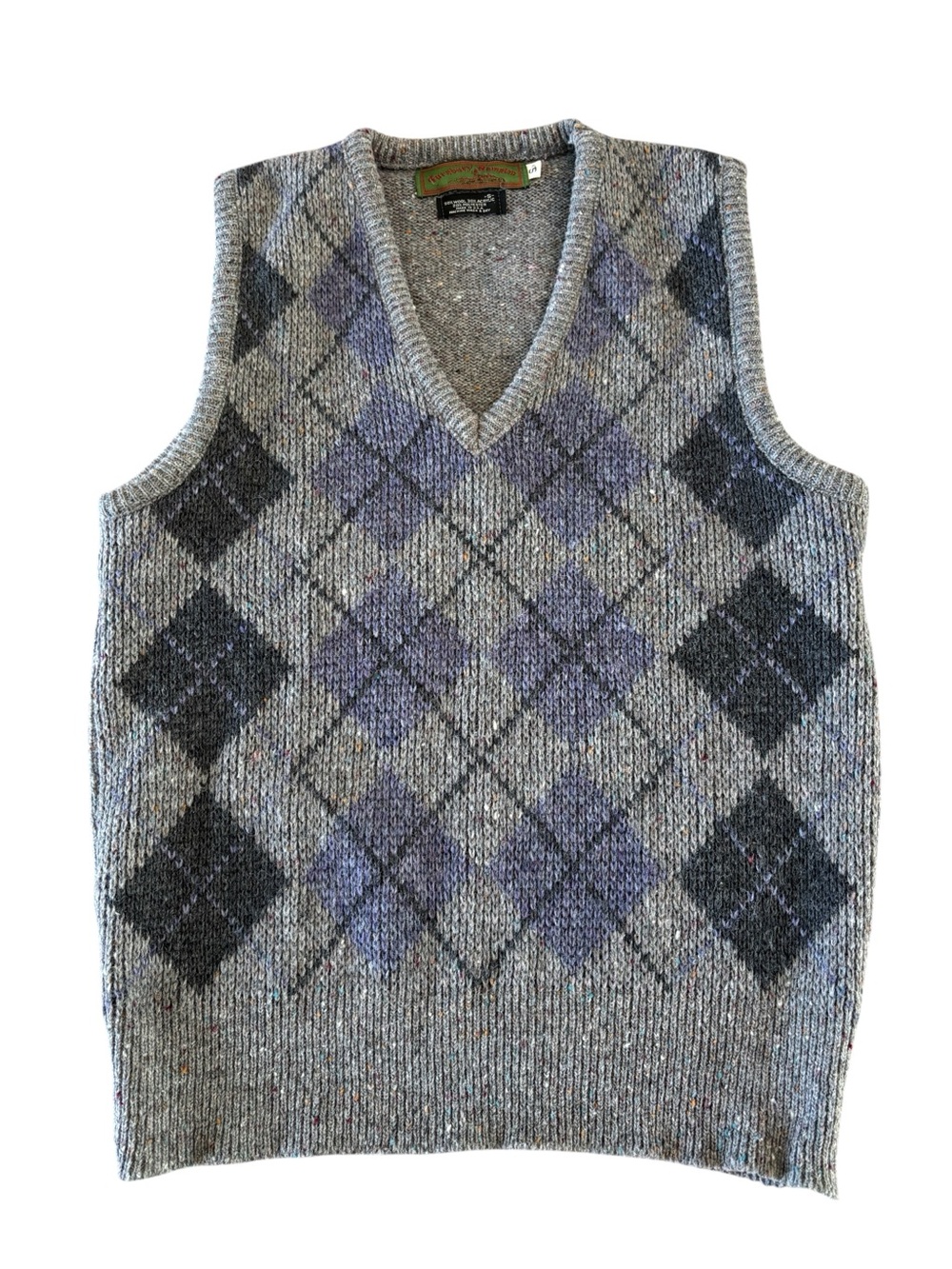 Vintage Sweater Vest Mens Gray Tweed Argyle V-Neck Made In USA Kurt Cobian 90s